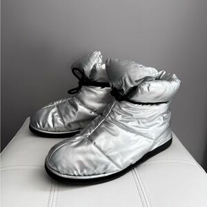 Zara Silver Quilted Ankle Boots